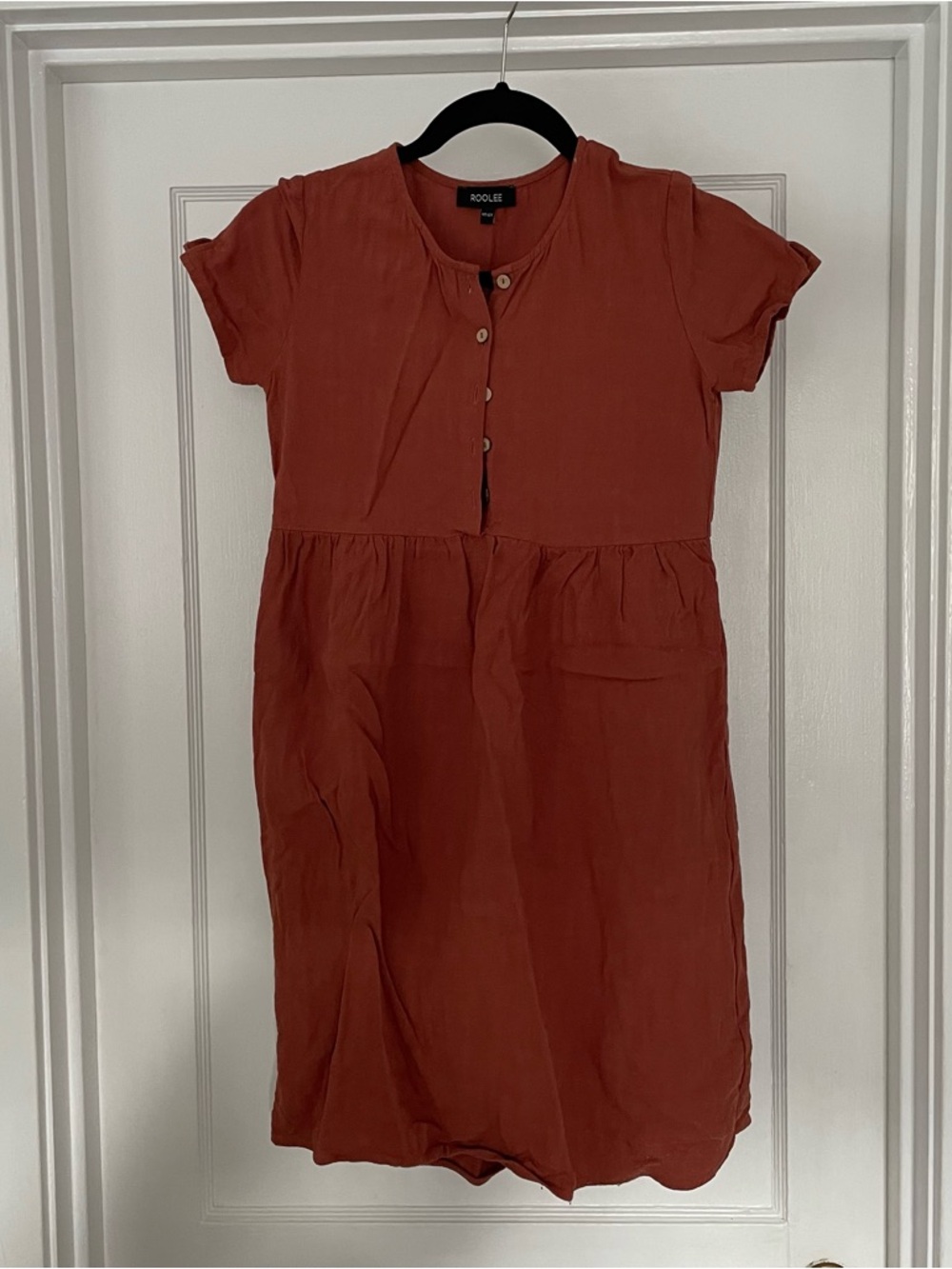 Roolee Rust Short-Sleeve Button-Front Midi Dress